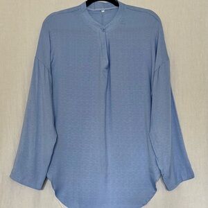 Women’s NEW Cotton Linen Look Blouse Single Button V-Neck Spring Sky Blue M